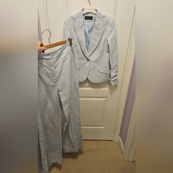 Sky blue Linen blazer and pantsuit set by Planet - Picture 3 of 8
